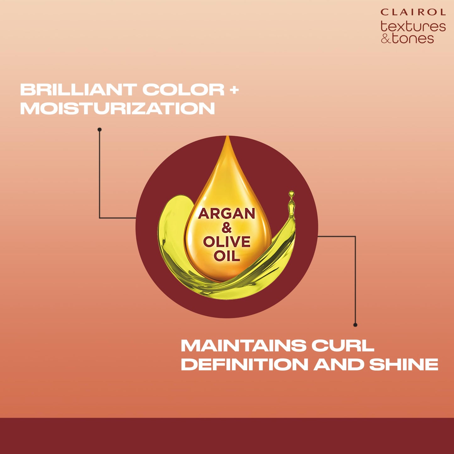 Coral Clairol Textures & Tones Permanent Hair Dye, 2N Mocha Brown Hair Color| Ammonia Free | Moisture-Rich Formula with Argan, and Olive Oil for Brilliant Shine | Pack of 1