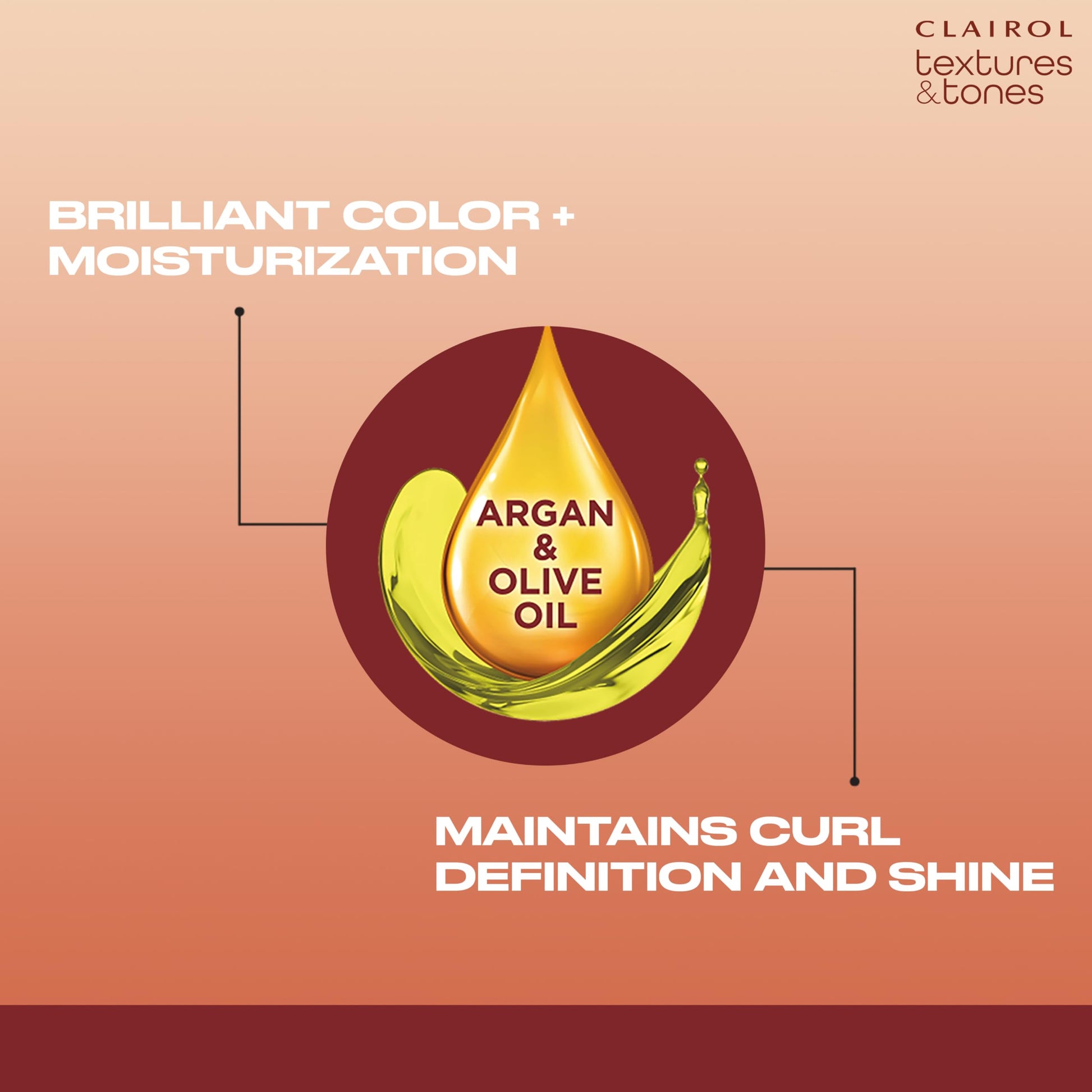 Coral Clairol Textures & Tones Permanent Hair Dye, 5G Caramel Brown Hair Color| Ammonia Free | Moisture-Rich Formula with Argan, and Olive Oil for Brilliant Shine | Pack of 1