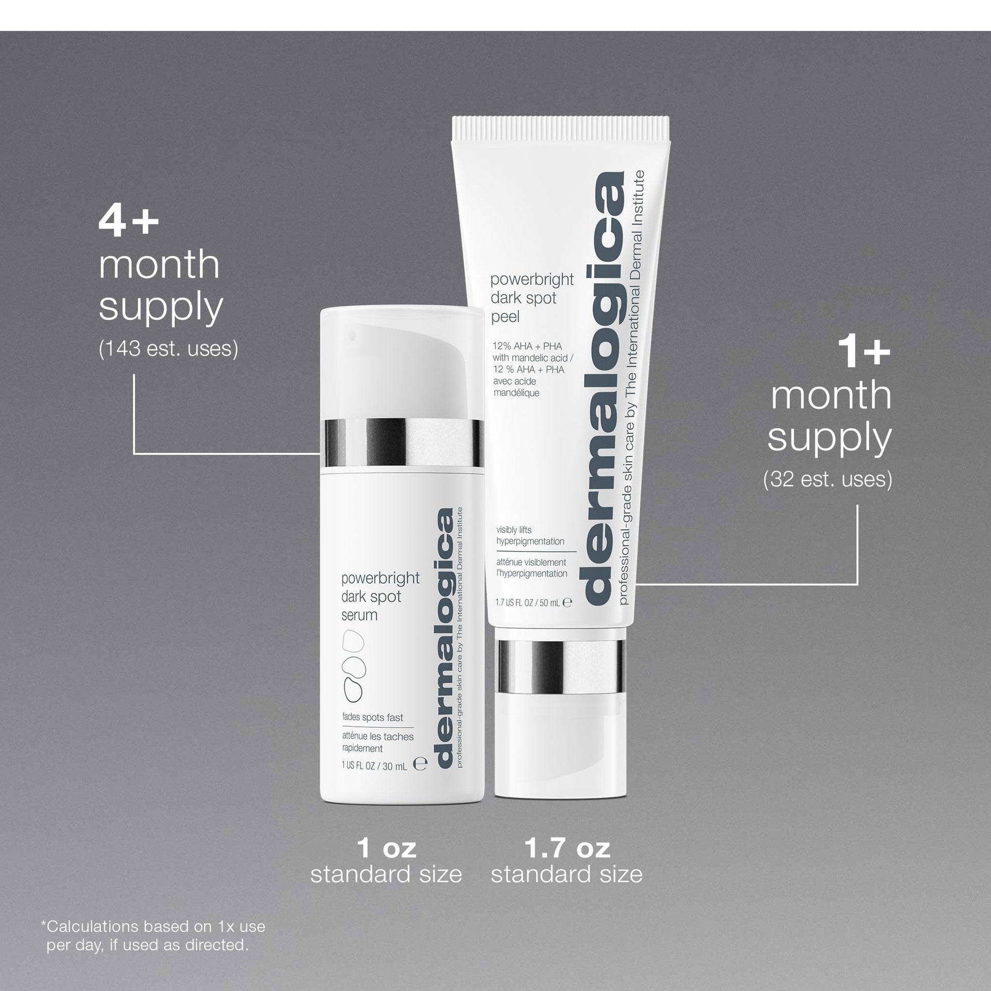 Dark Gray Dermalogica PowerBright Dark Spot System Skin Care Kit, Includes Face Serum and Peel - Fade, Lift, and Prevent Dark Spots and Hyperpigmentation