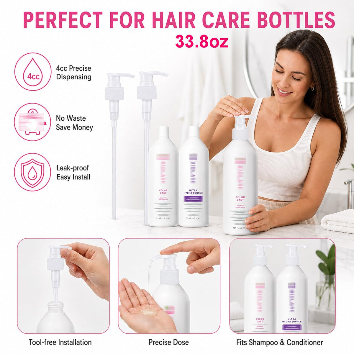 White Smoke 2 Packs Pump for Biolage Shampoo and Conditioner 1L / 33.8 oz Bottle, Liter Pump for Biolage 33.8 oz Dispenser Pumps