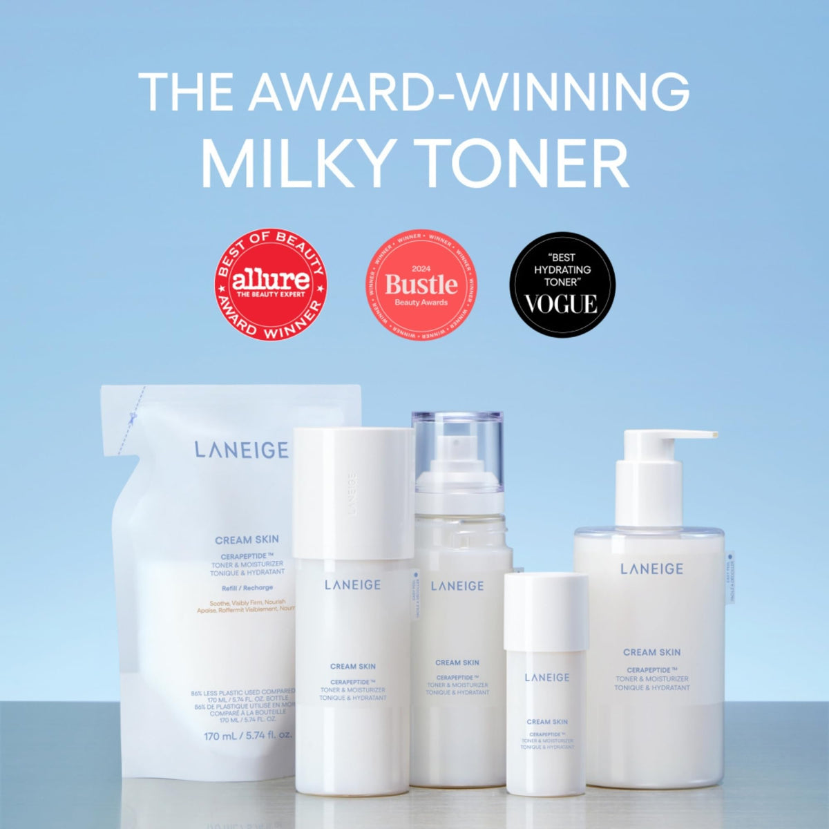 Light Steel Blue LANEIGE Cream Skin Face Hydrating Milky Toner | Korean Toner & Moisturizer
