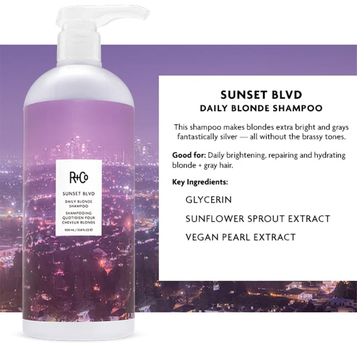 White Smoke R+Co Sunset Blvd Daily Blonde Shampoo + Conditioner Liter Duo, 33.8 oz