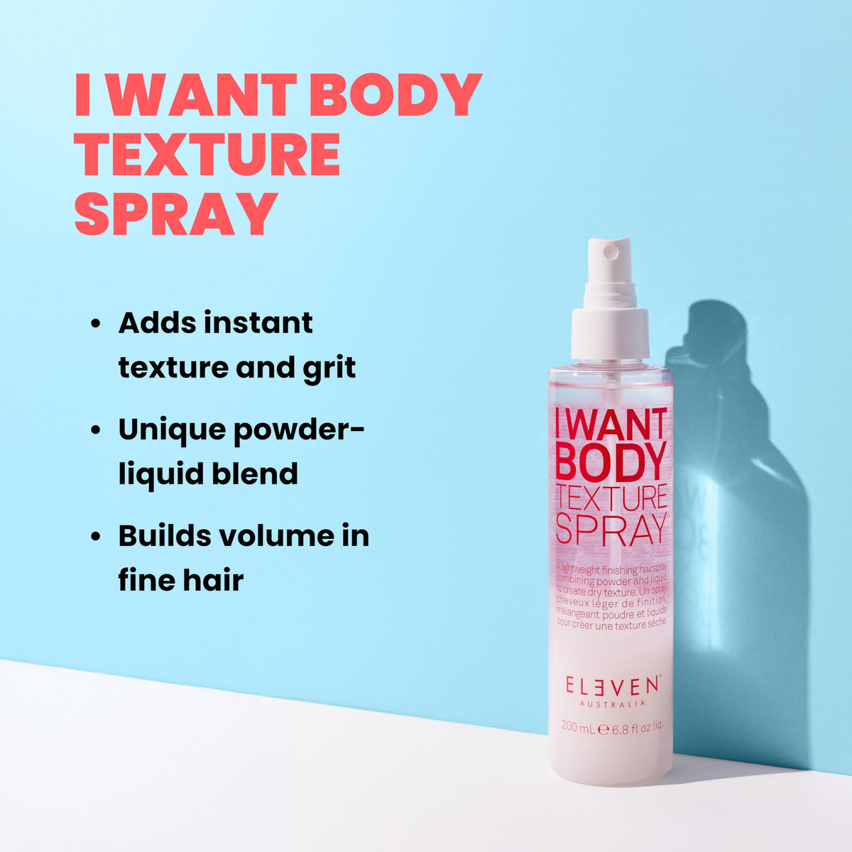 Pale Turquoise ELEVEN AUSTRALIA I Want Body Texture Spray, Fine to Medium Hair