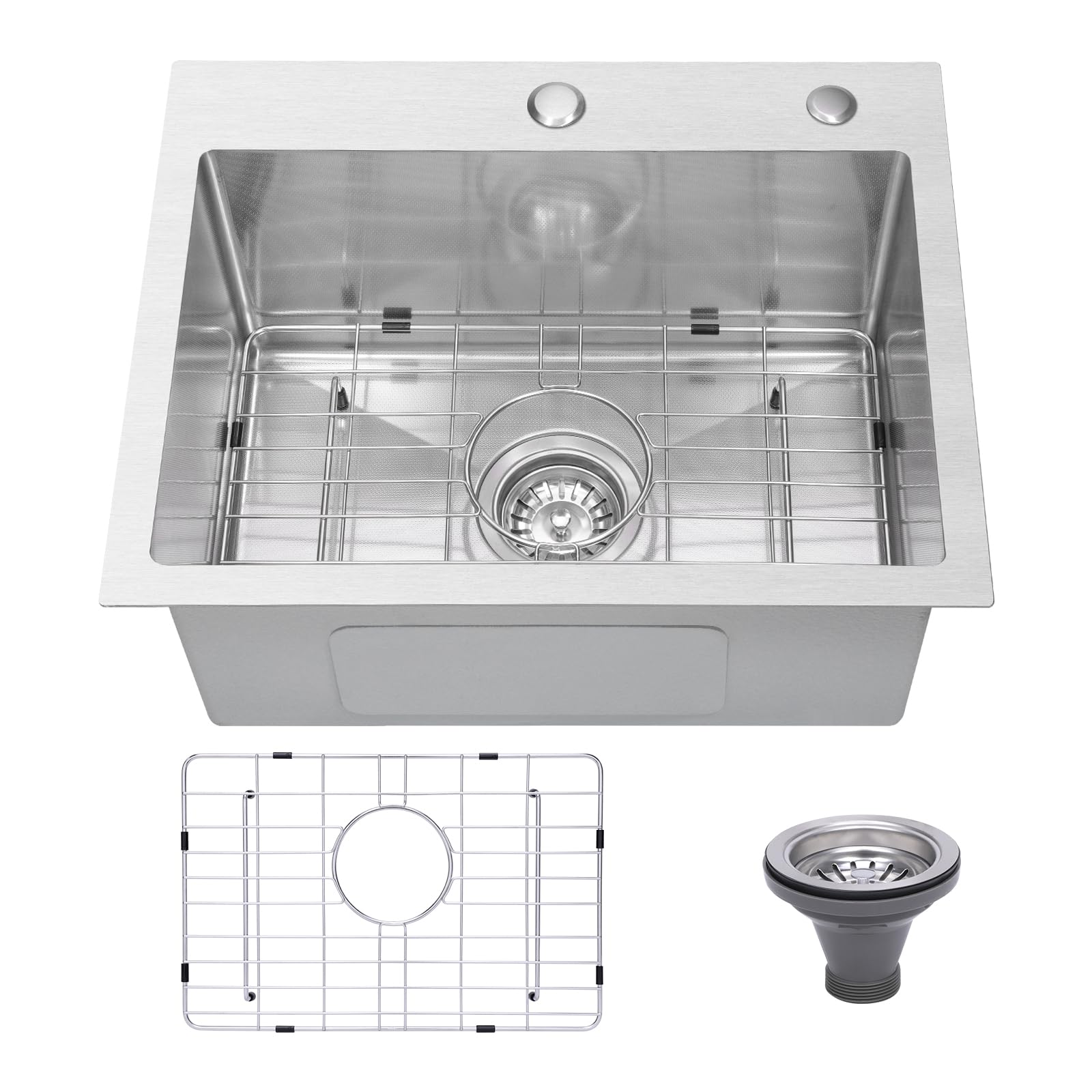 White Smoke Beleeb Drop In Kitchen Sink 20x16", 9" Basin Depth, 18 Gauge Stainless Steel Sink, 3D Embossed Surface Finish Top Mount with Accessories