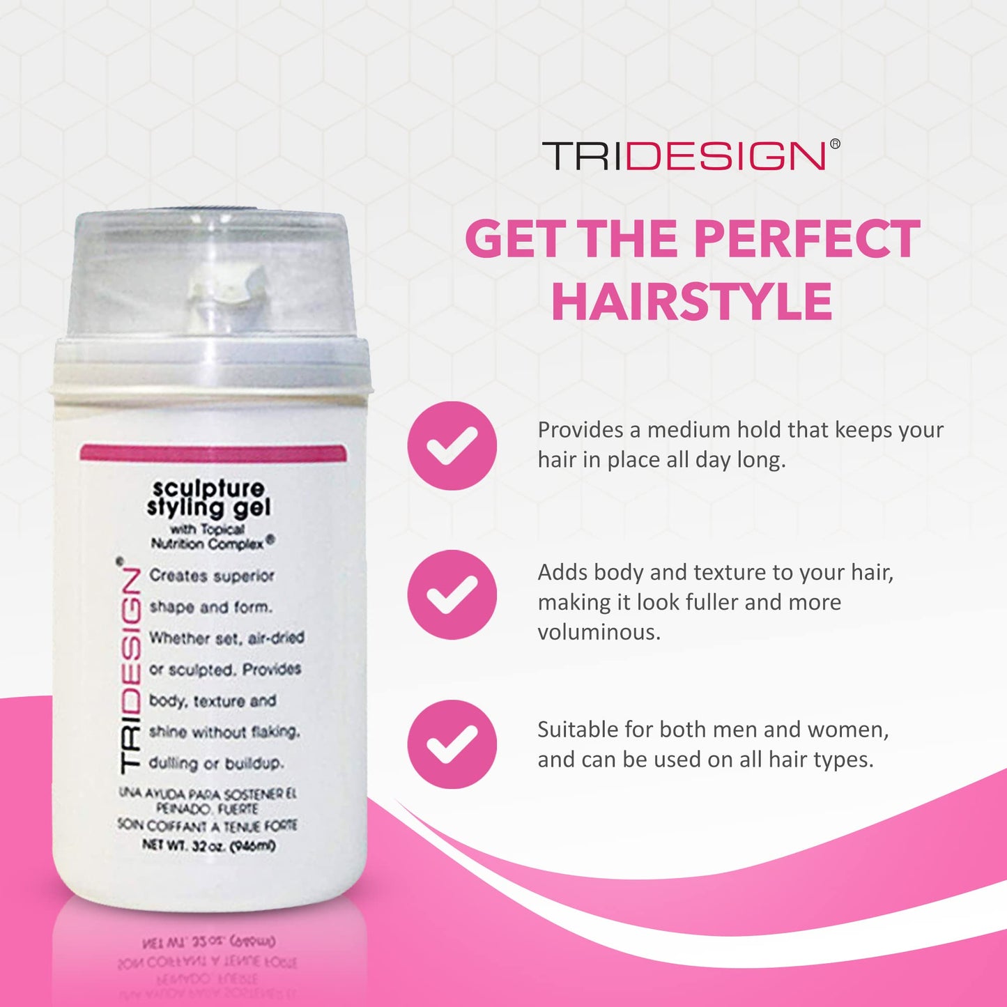 White Smoke TRIDESIGN Hair Styling Gel, 32 oz - Medium Hold with Shine for Men and Women