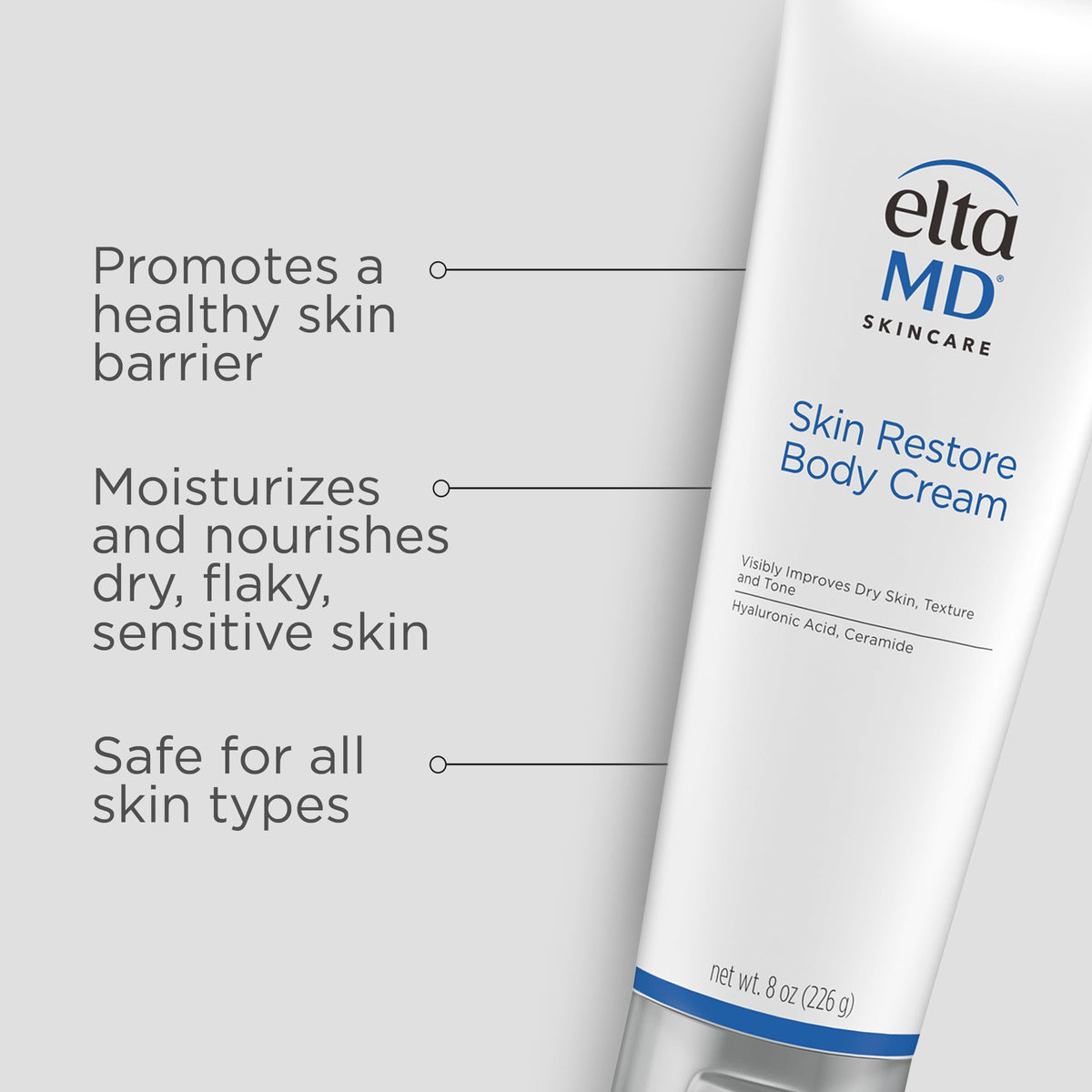 Light Gray EltaMD Skin Restore Body Cream, Hyaluronic Acid and Niacinamide, 8 oz