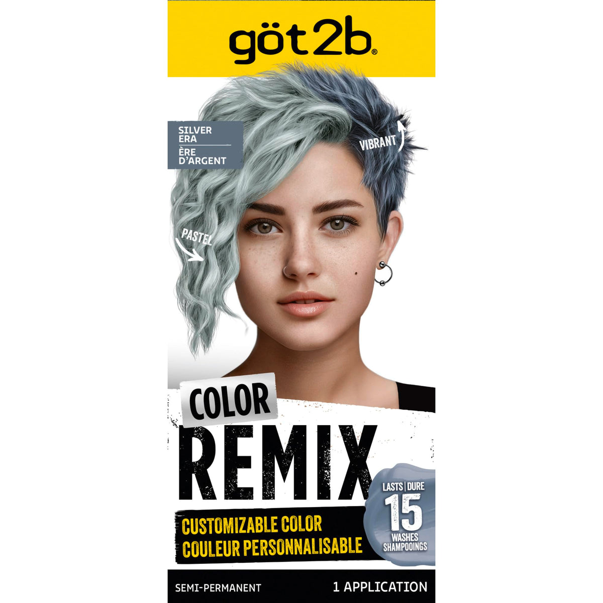 White Smoke got2b Color Remix Customizable Semi-Permanent Hair Color,100 Silver Era