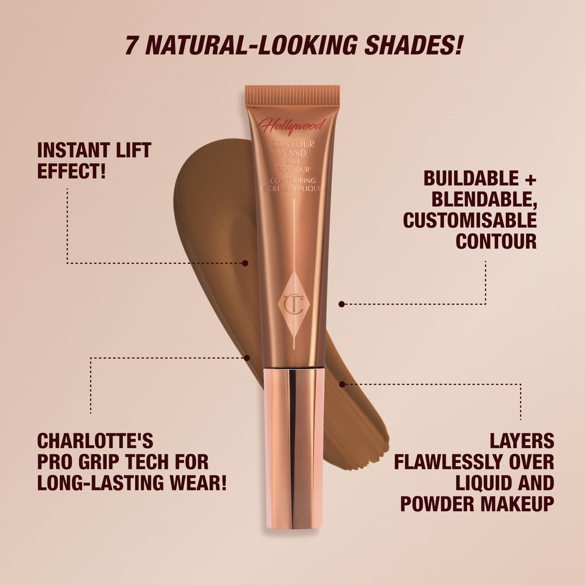 Light Gray Charlotte Tilbury Hollywood Liquid Contour Wand - Easy-to-Use Contour Stick & Liquid Bronzer for Sculpting & Shaping - Leaves a Natural-Looking Sculpted Finish