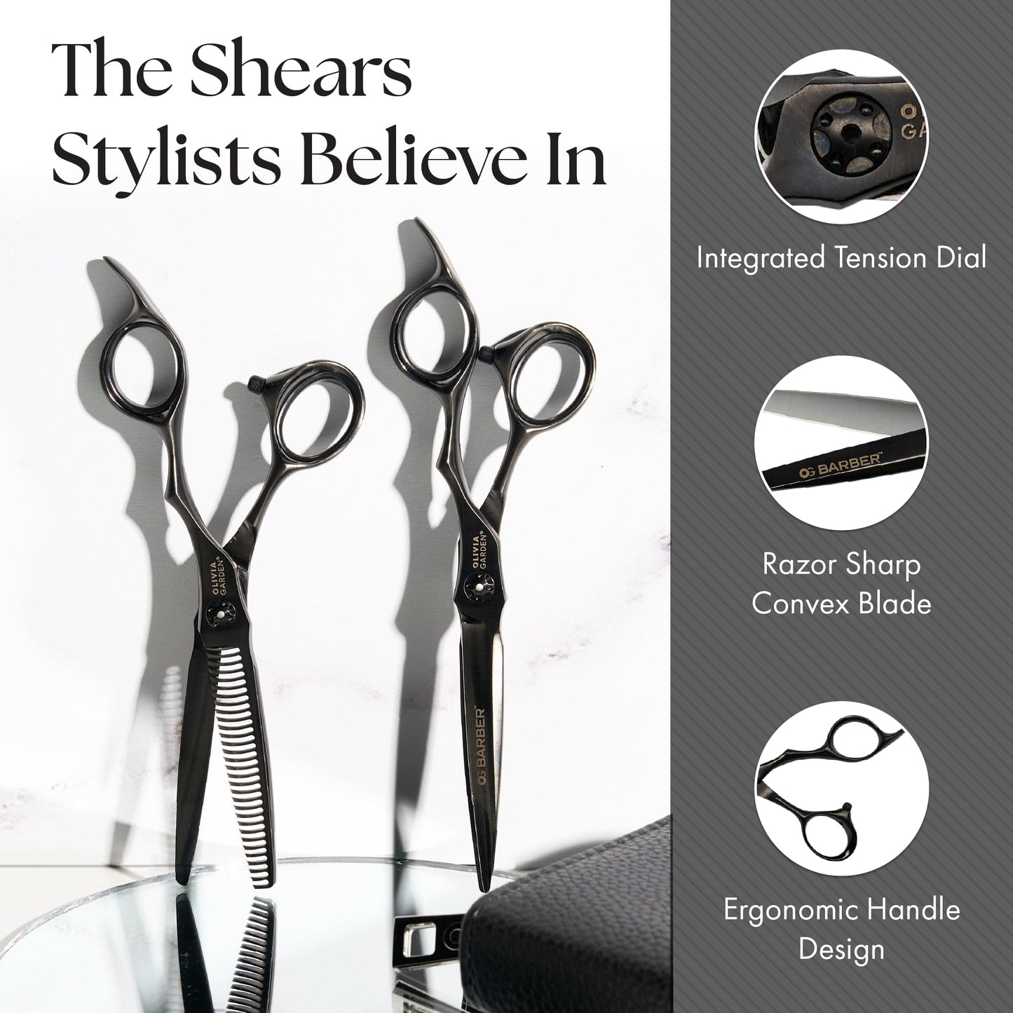 White Smoke Olivia Garden Barber Shears Intro Kit - Includes Professional Hair Cutting Shears, Thinner, Case, and Accessories - 5.75" Razor Sharp Scissors - OGB-575, OGB-T630