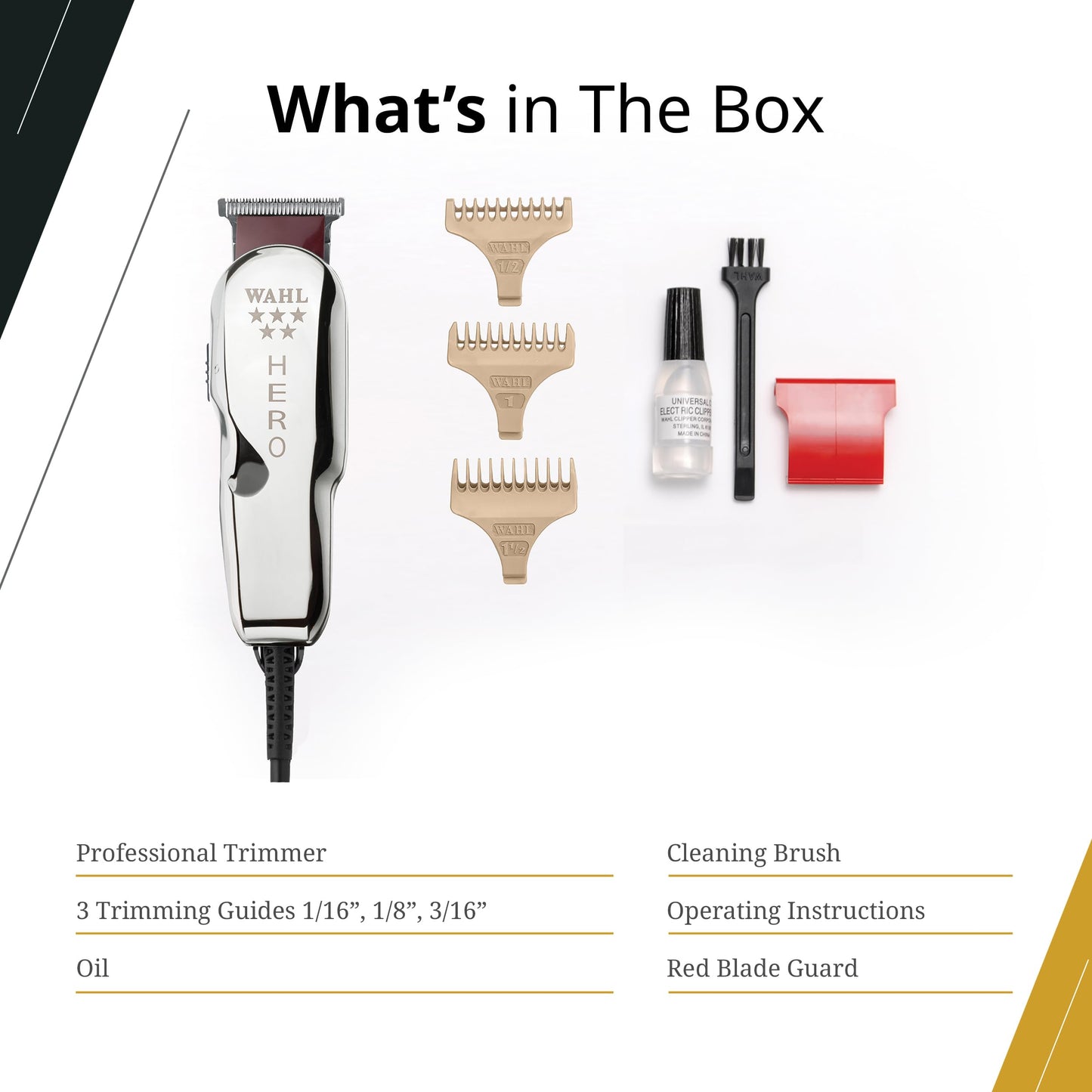 White Smoke Wahl Professional 5 Star Hero Trimmer, Corded, Adjustable T-Blade, Lightweight Rotary Motor, Includes 3 Guides for Precision Lining