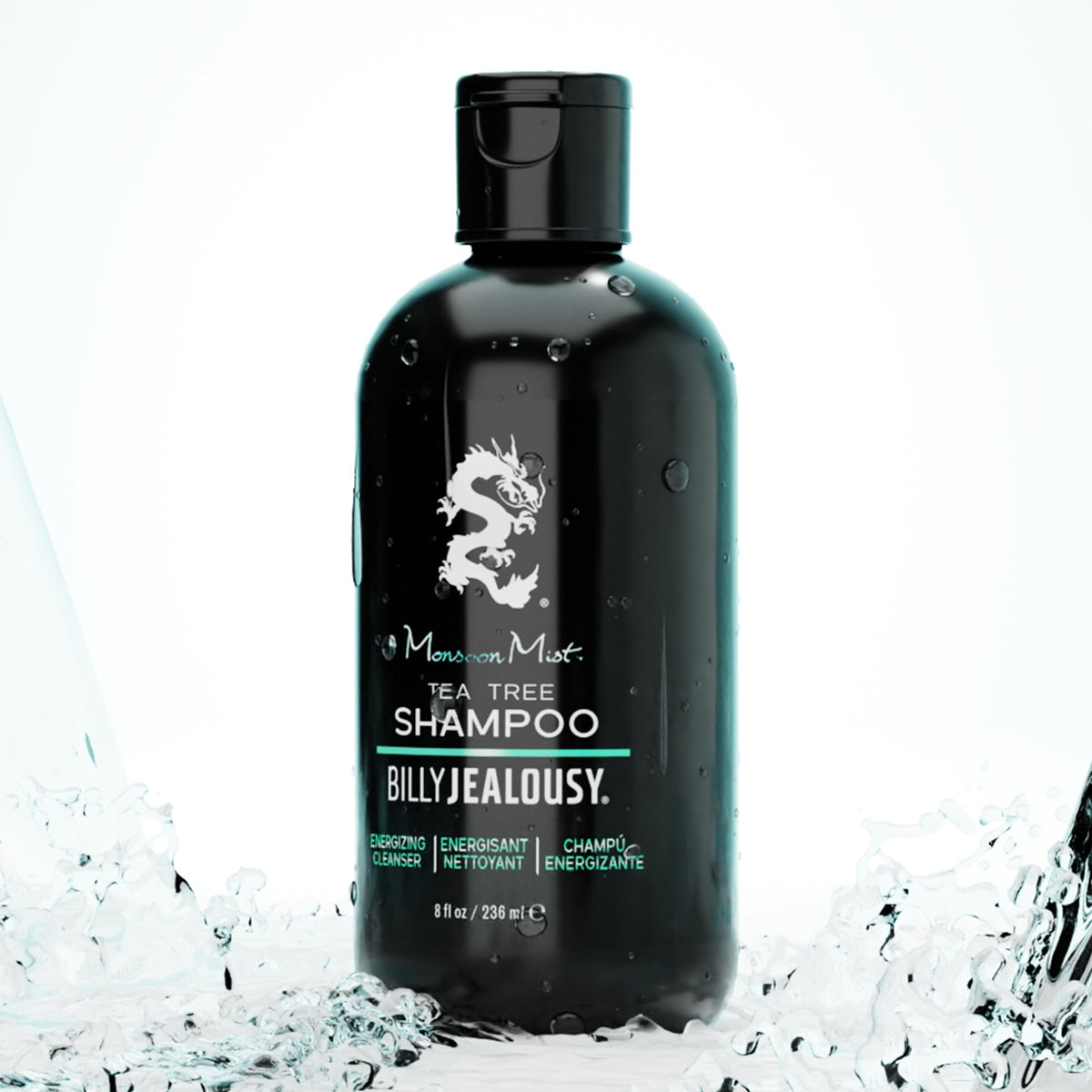 White Smoke Billy Jealousy Monsoon Mist Tea Tree Energizing Men's Shampoo with Peppermint & Rosemary, Removes Oil Build-up and Soothes Scalp Itch & Irritation, 8 Oz.