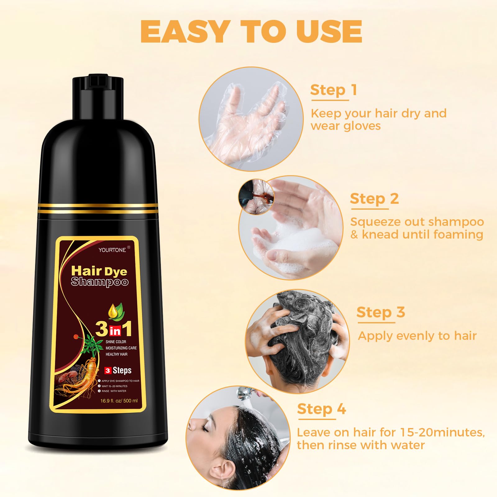 Antique White YOURTONE Dark Brown Hair Dye Shampoo 3 in 1 for Gray Hair Coverage, Hair Color Shampoo for Women Men, Herbal Ingredients Champu Para Pintar el Cabello (16.9 Oz)