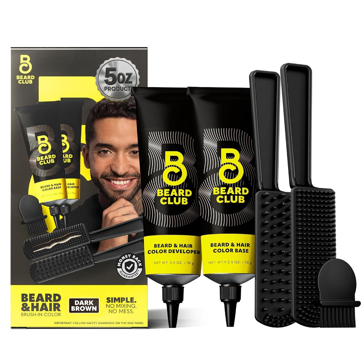 White Smoke The Beard Club Permanent Hair and Beard Dye for Men – Professional Quality Mustache Dye, Hair Color for Men, Covers Grays, All in One Reusable 5 Minute Color Kit – Dark Brown