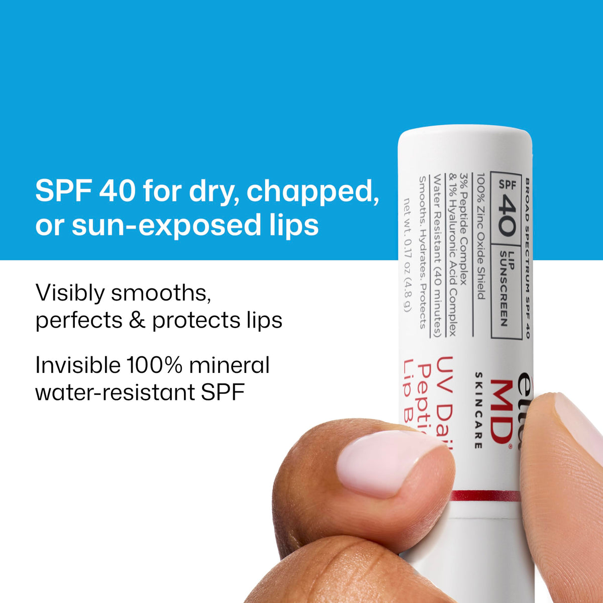 White Smoke EltaMD UV Daily Peptide Lip Balm, 100% Mineral, SPF 40, 0.17 oz