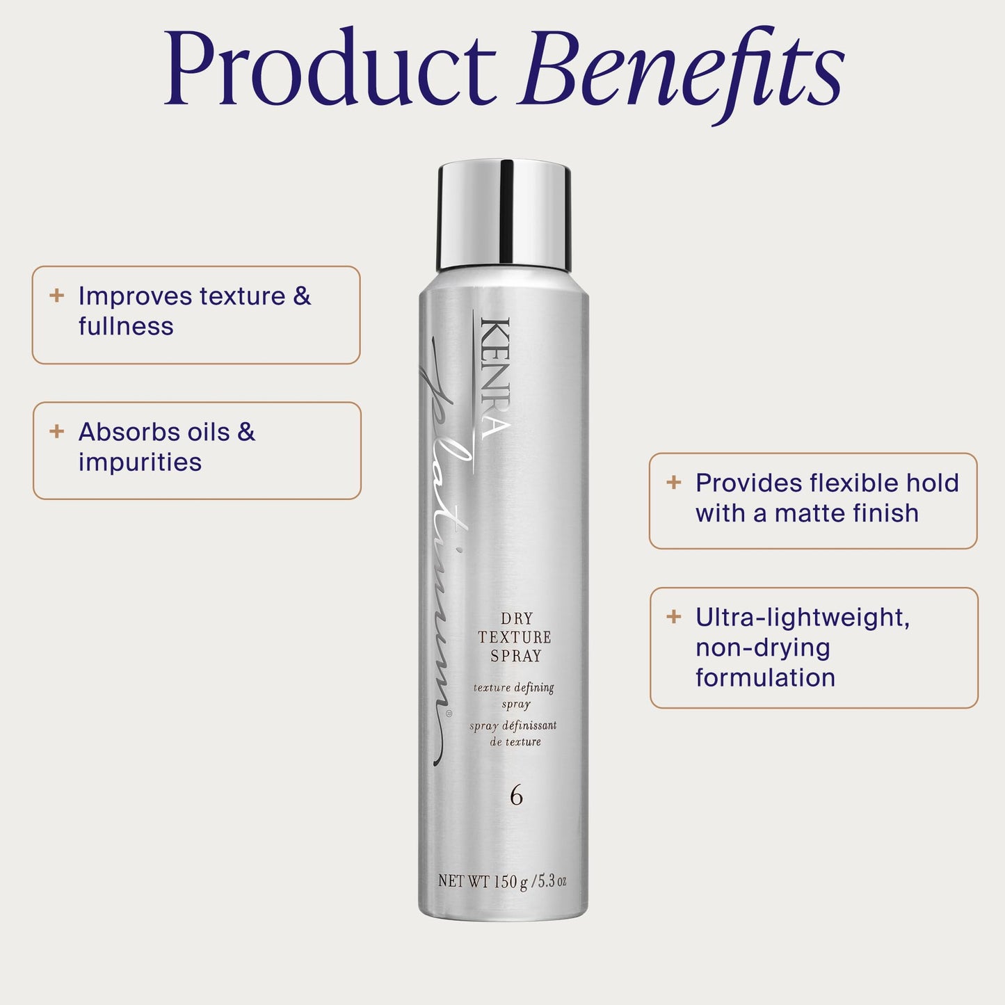 Lavender Kenra Platinum Dry Texture Spray 6 | Defining Styler | Increases Fullness | Absorbs Oils & Impurities | Ultra-Lightweight, Non-Drying Formulation | All Hair Types | 5.3 oz