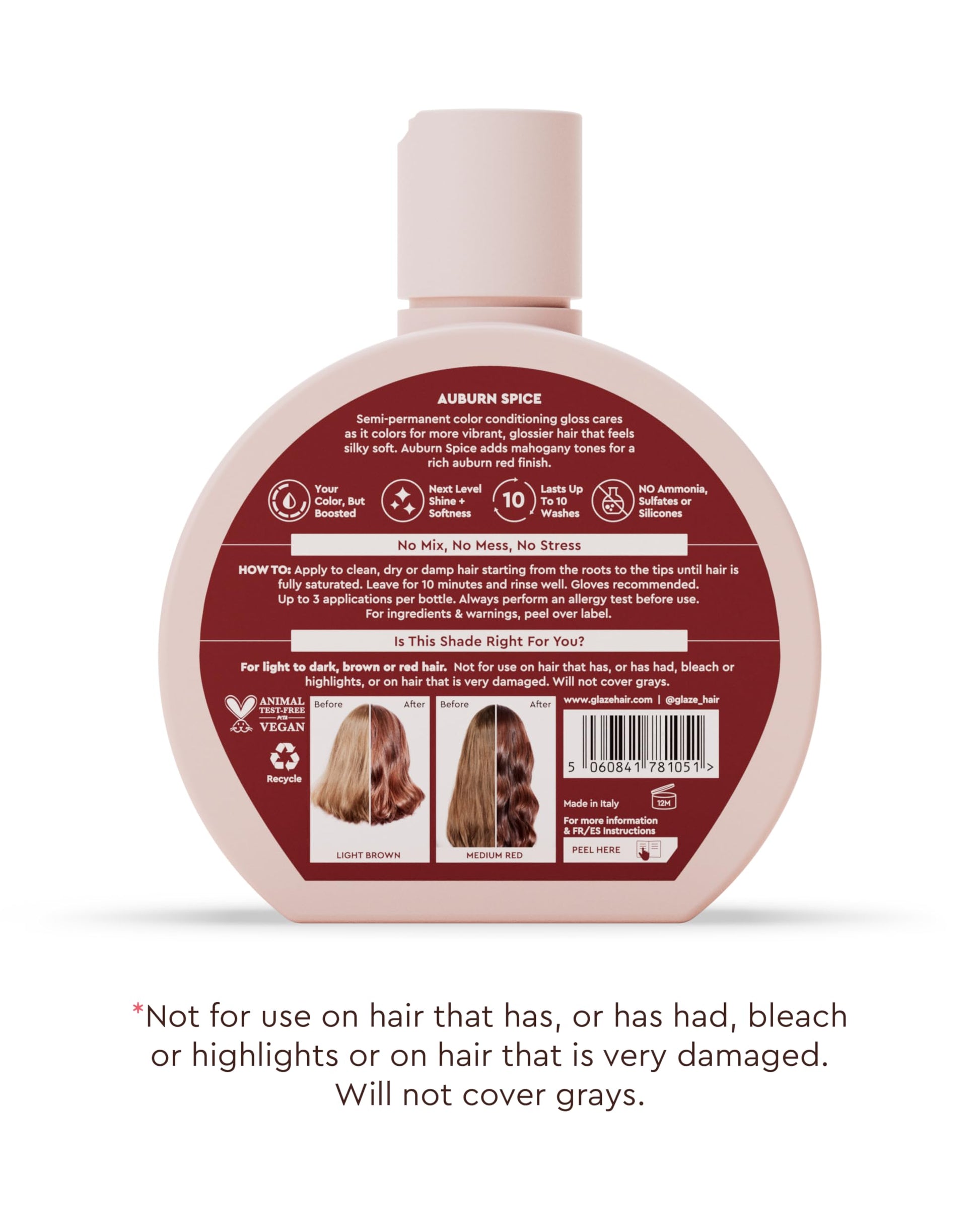 White Smoke Glaze Color Conditioning Gloss - Tinted Moisturizer for Brown or Red Hair, Boosts Color and Shine, Repairs Damage - Auburn Spice, 6.4 oz
