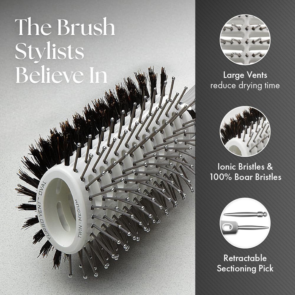 Gray Olivia Garden Turbo Vent Oval Twin & 100% Boar Hair Brush CIOVL-TWINLG (Twin Large)