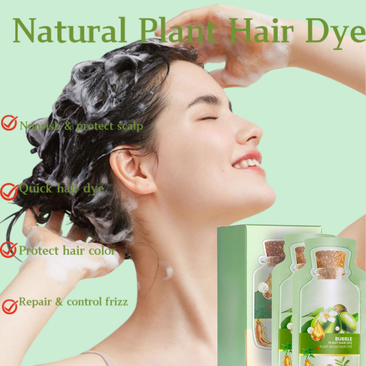 Light Gray QUAAM Bubble Plant Hair Dye,New Botanical Bubble Hair Dye Hair Dye Shampoo for Women Men 30ml 10Packs/Box (Black Tea)
