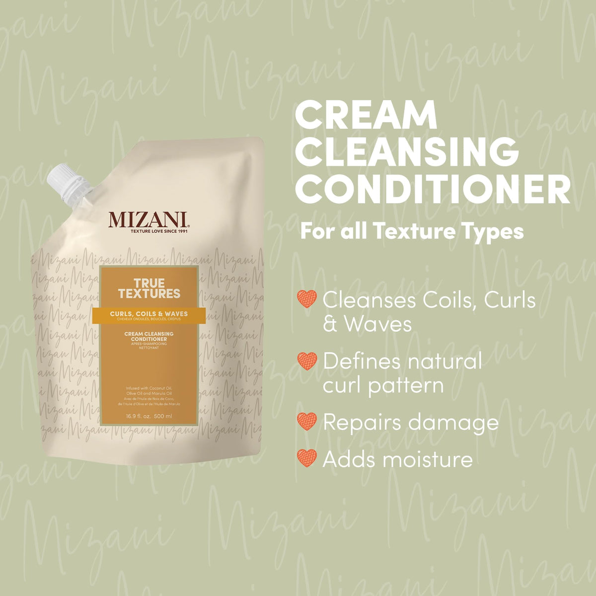 Gray Mizani True Textures Cream Cleansing Conditioner – For Curly Hair, 16.9 oz