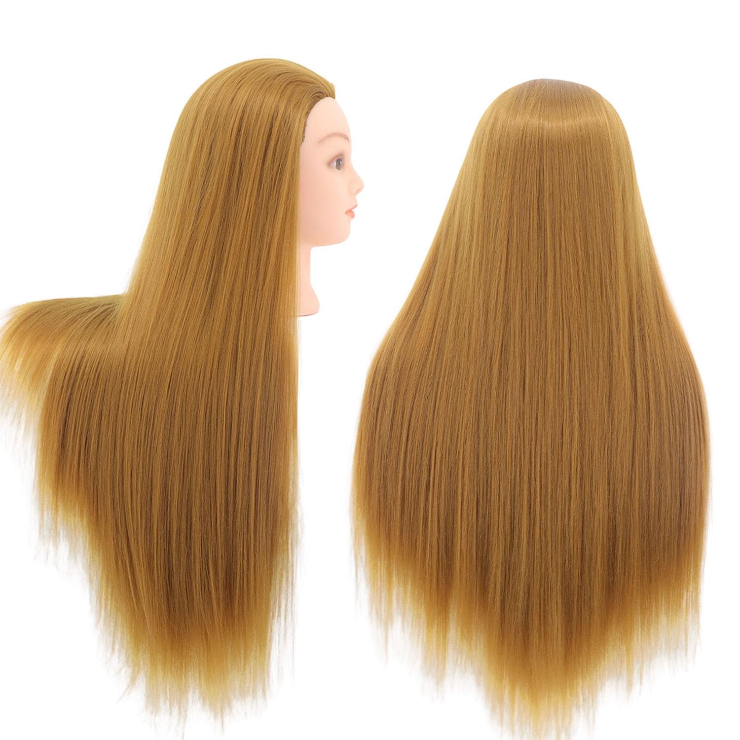White Smoke MEICARSON 26"-28" Mannequin Head Hair Styling Training Head Manikin Cosmetology Doll Head Synthetic Fiber Hair and Free Clamp Holder Stand Hair Styling Set for Hair Extensions （ golden/yellow）