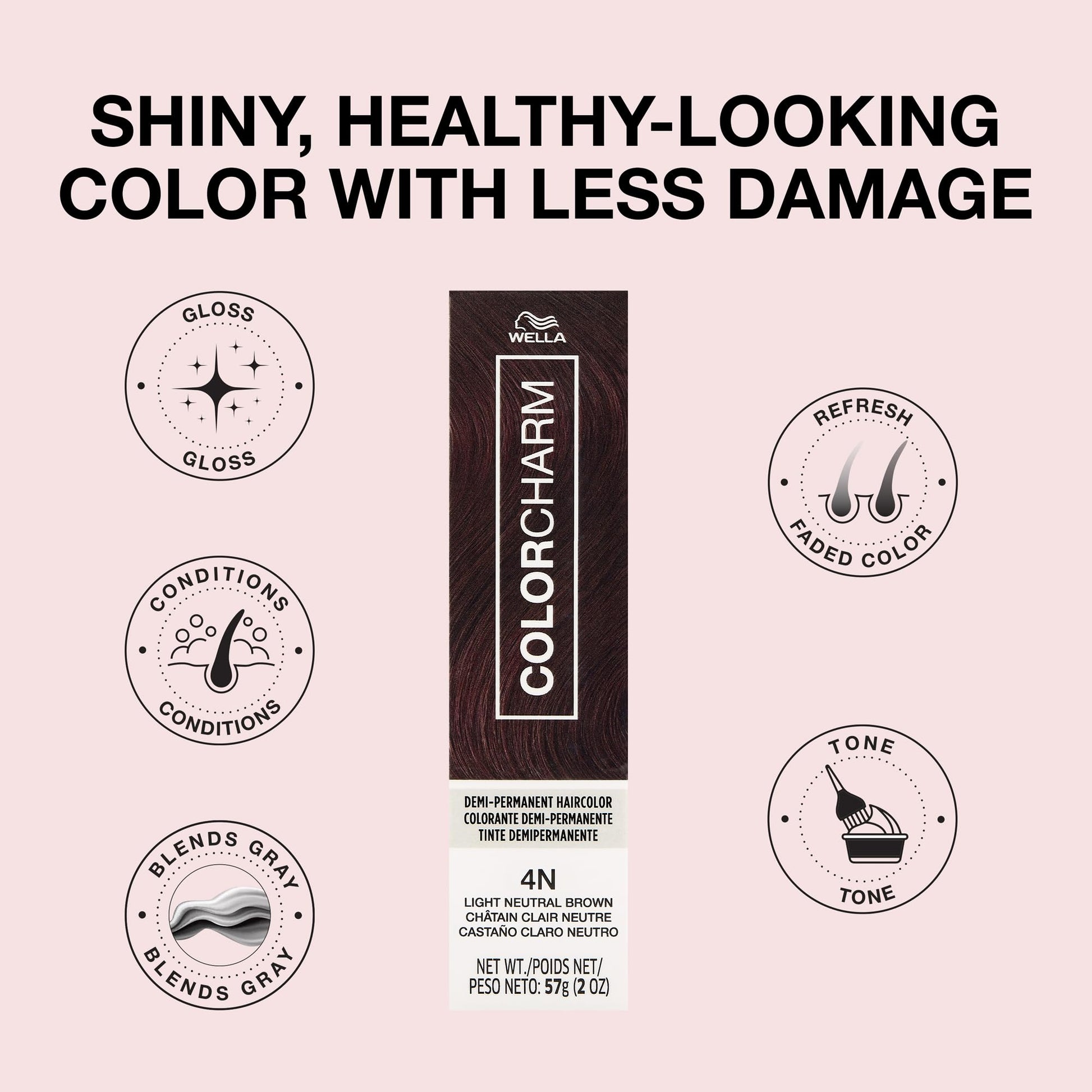 Misty Rose COLORCHARM Demi Permanent Hair Color | 4N Light Neutral Brown | Gloss, Refresh & Tone | 2 Fl Oz