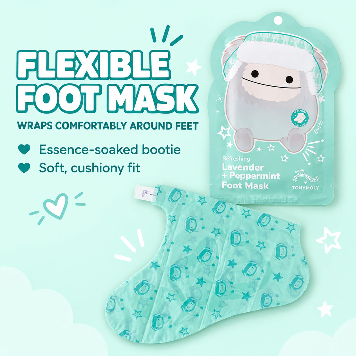Light Cyan TONYMOLY x Squishmallows Merry Masking Face, Eye & Foot Mask 4-Piece Set