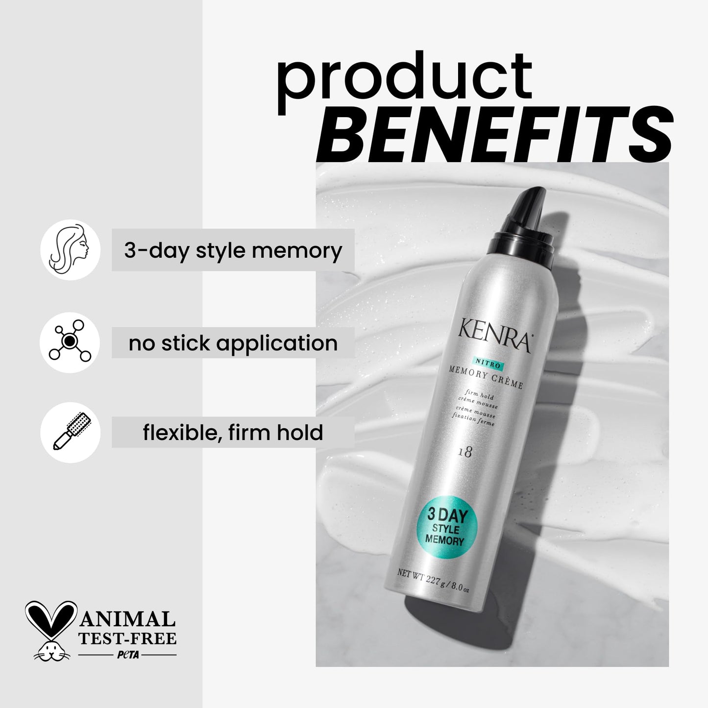 Lavender Kenra Professional Nitro Memory Crème 18 | Firm Hold Crème Mousse | All Hair Types | 8 Oz