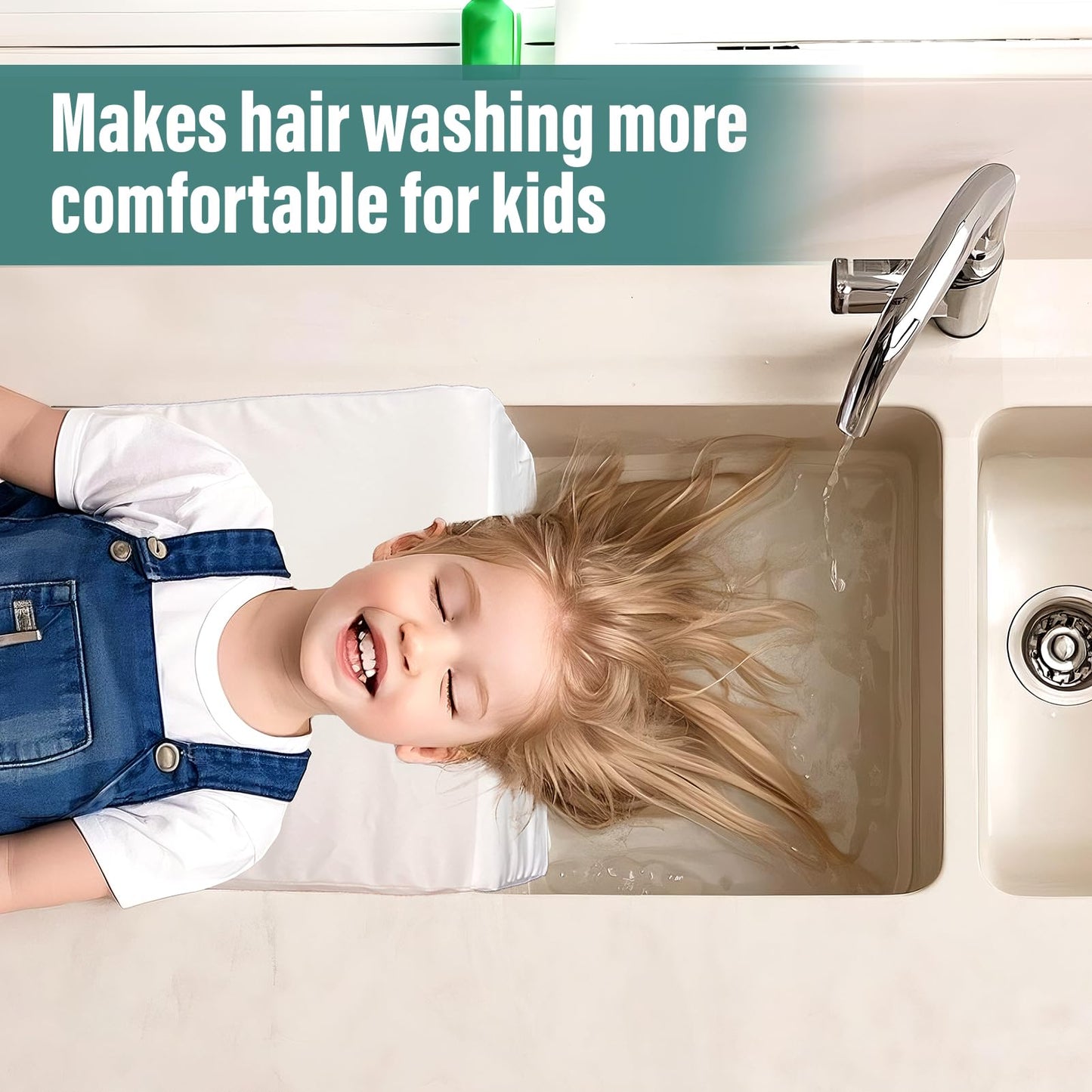 Antique White Wibeelee Hair Washing Station for Kids Waterproof Shampoo Foam Mat with Ergonomic Design Non Slip Bath Pillow Sink Soft Neck Support for Easy Hair Wash