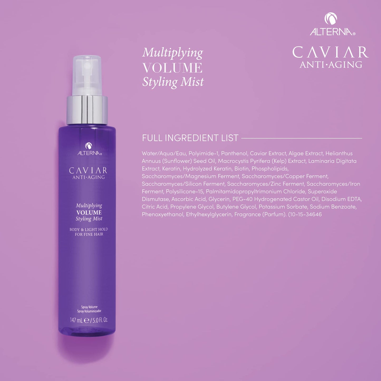 Plum Alterna Haircare CAVIAR Anti-Aging Multiplying Volume Styling Mist, 5 Fl Oz | For Fine, Thin Hair | Light Hold | Create Instant Volume and Thickness | Sulfate Free