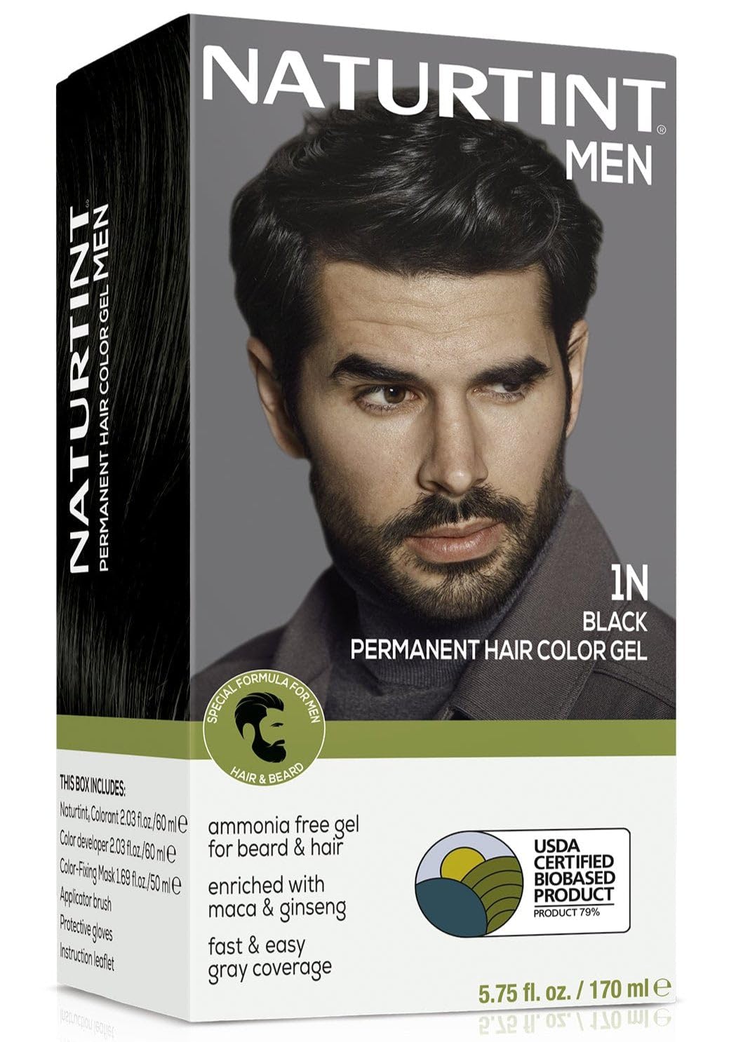 Dim Gray Naturtint Mens Permanent Hair Color for Hair Beard and Mustache (1N Black)
