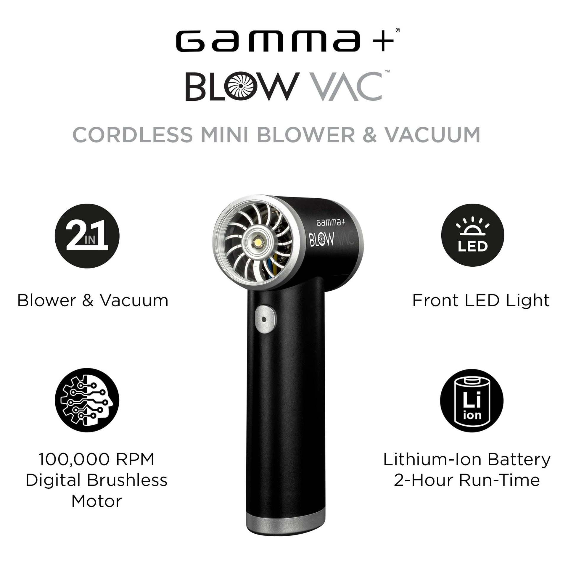 White Smoke GAMMA+ Blow Vac 2-in-1 Handheld Air Blower and Vacuum USB-C Rechargeable with 4 Attachments