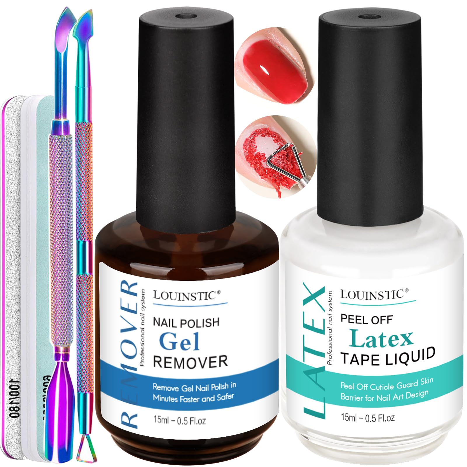 White Smoke Gel Nail Polish Remover, Gel Remover Kit with Liquid Latex for Nails, No Need to Wrap or Soak, Removes Nail Polish in 2-5 Minutes, Acetone Free, Not Damage to Nails, with Manicure Tools