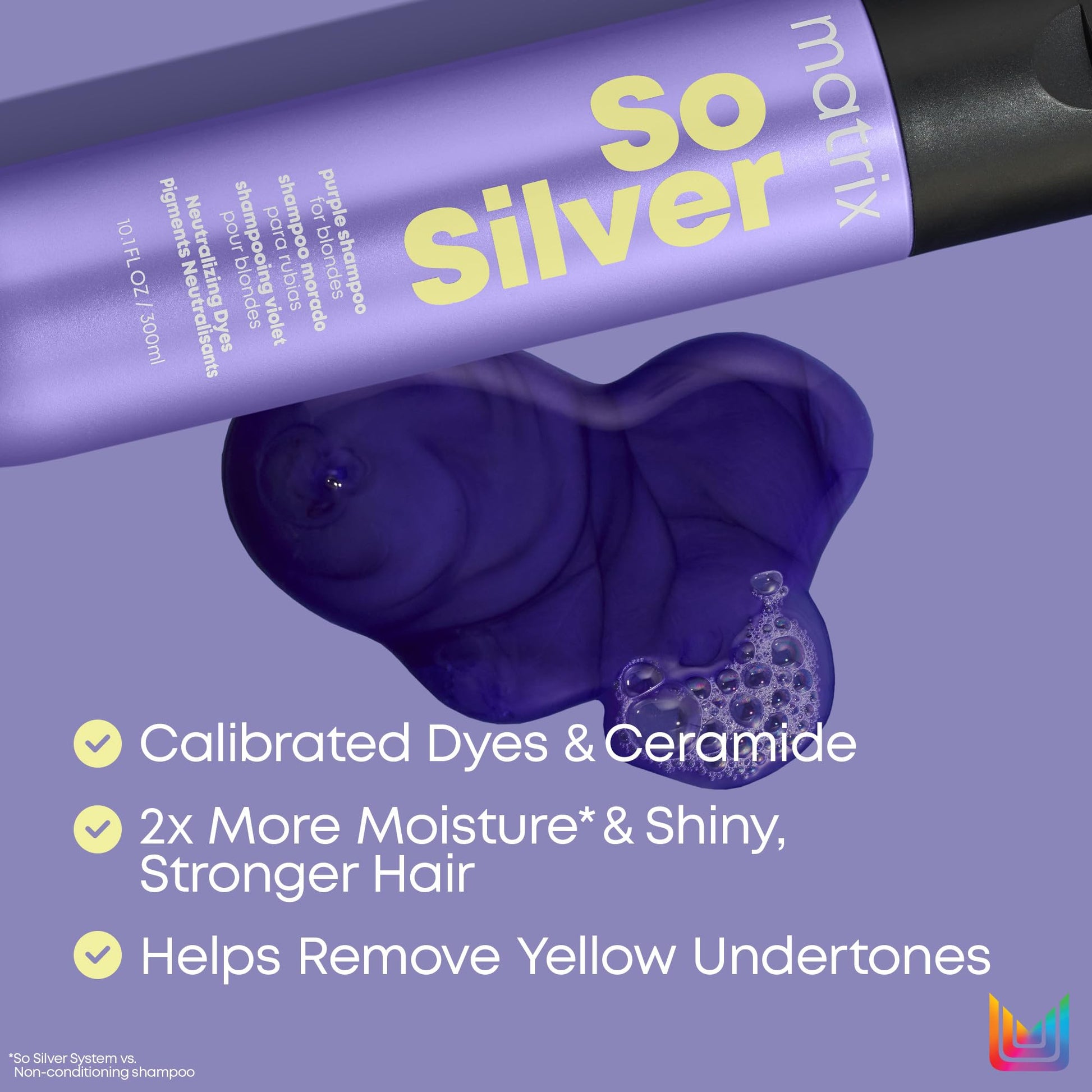 Light Slate Gray Matrix So Silver Purple Shampoo - Neutralizes Yellow Tones, Color Depositing, Brightening & Toning, Strengthens and Adds Shine, For Color Treated, Blonde, White and Platinum Hair, Vegan, 10.1 Fl Oz