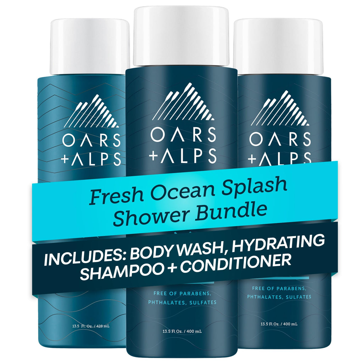 White Smoke Oars + Alps Men's Shampoo, Conditioner, Body Wash Set, Fresh Ocean Scent