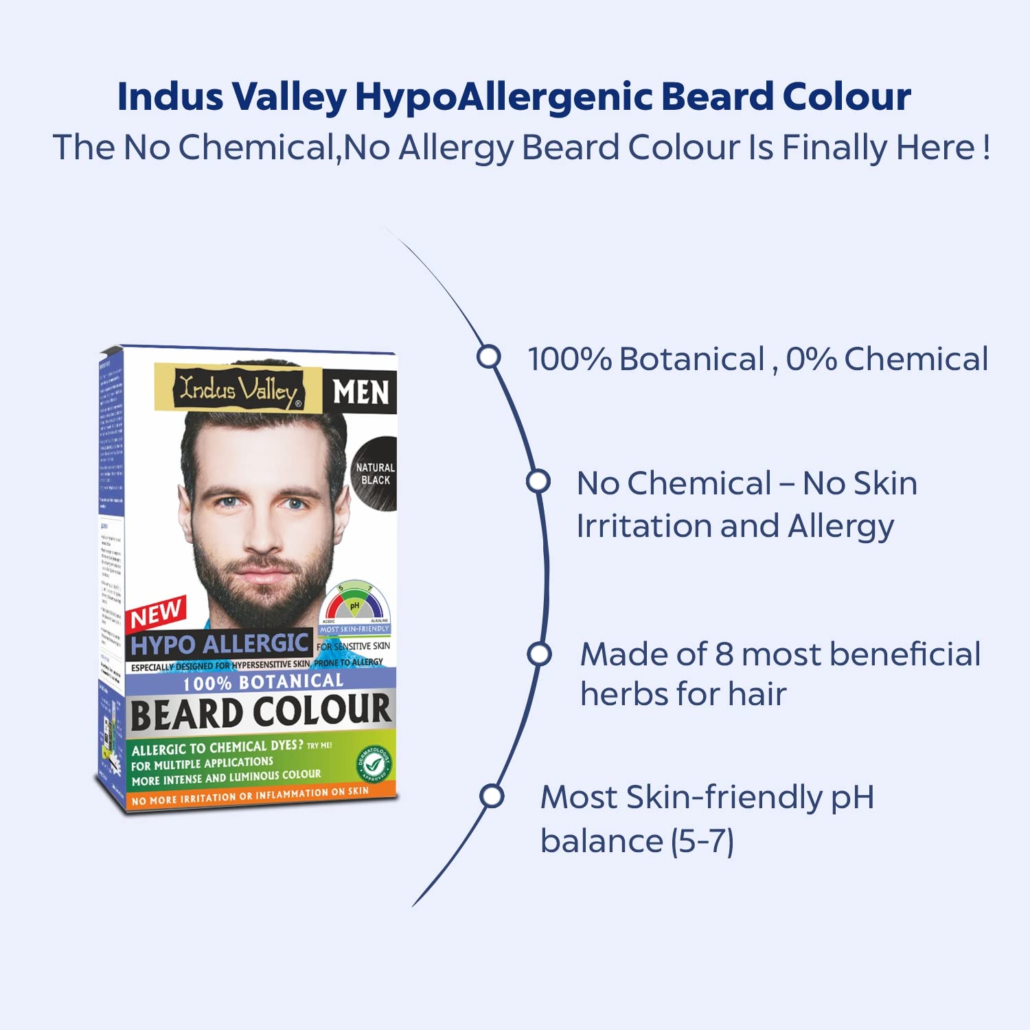Lavender Indus Valley 100% botanical Hypo Allergic Beard Color for Men, Men's Natural Beard Hair Coloring Kit, Amonia & PPD Free Made up of 8 Organic Ingredients, Vegan Free (100g+ 15ml)(Black)