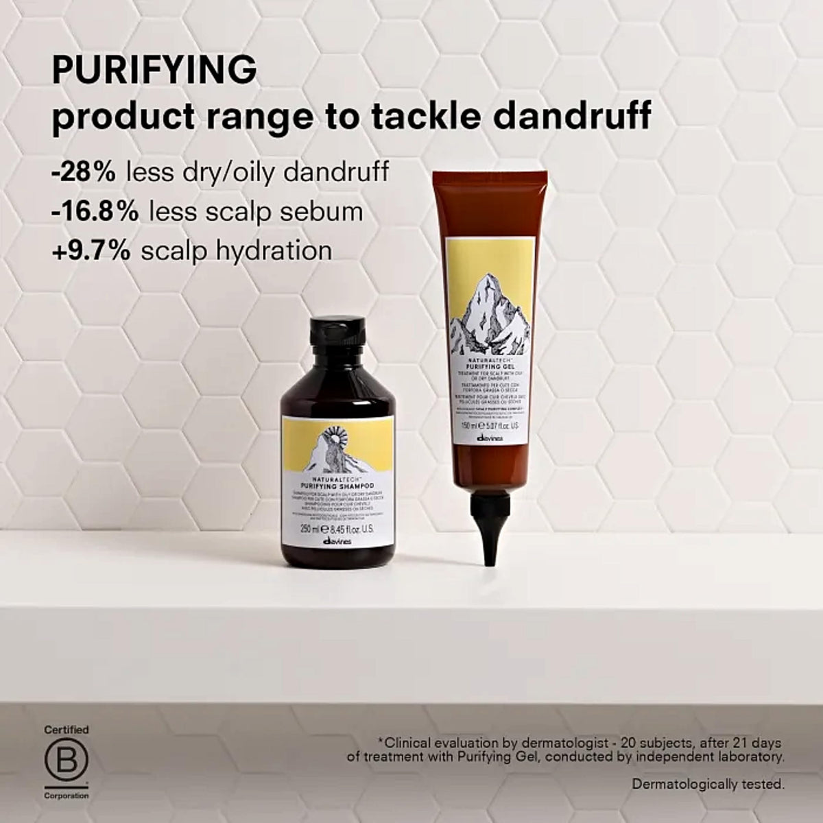 Lavender Davines Naturaltech Purifying Gel, Clarifying & Anti-Dandruff for Dandruff (Oily or Dry) - With Dandelion Phytoceuticals - Treatment for Oily or Dry Dandruff, 5.07 Fl Oz