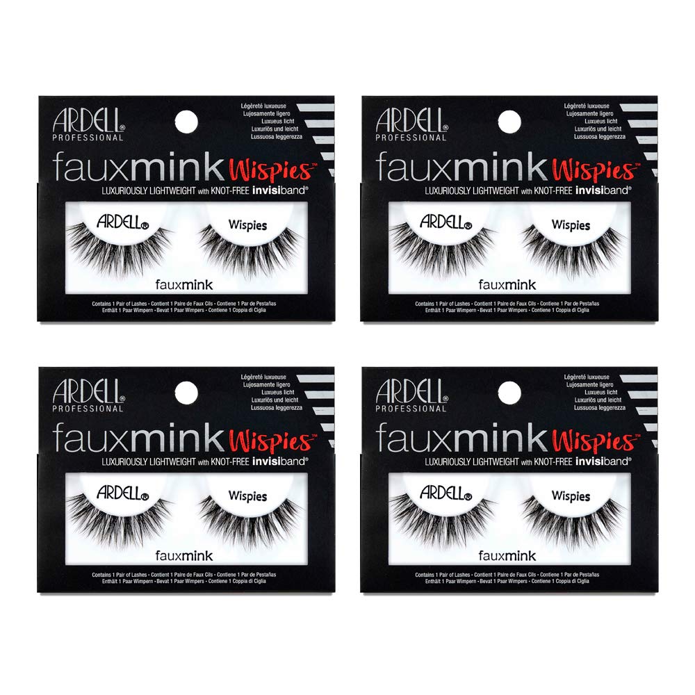 White Smoke Ardell Faux Mink Lashes Wispies Eyelashes - Lightweight Reusable Strip Lashes with Invisiband, 4 Pack
