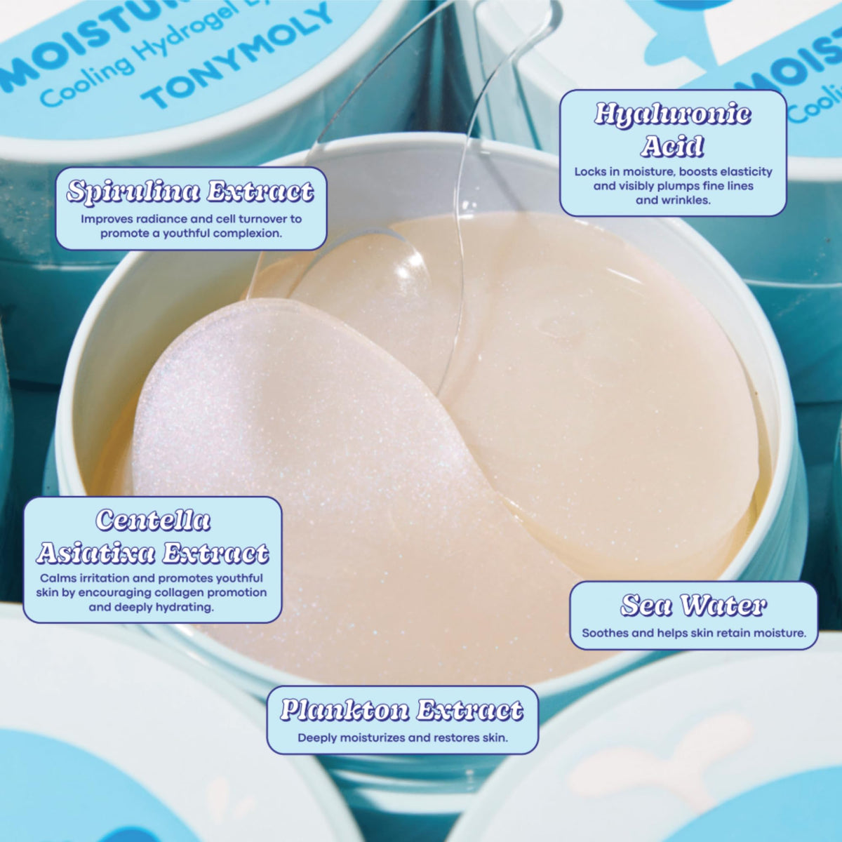 Gray TONYMOLY Moisture Boost Hydrogel Eye Patches - Hyaluronic Acid, 30 Pairs