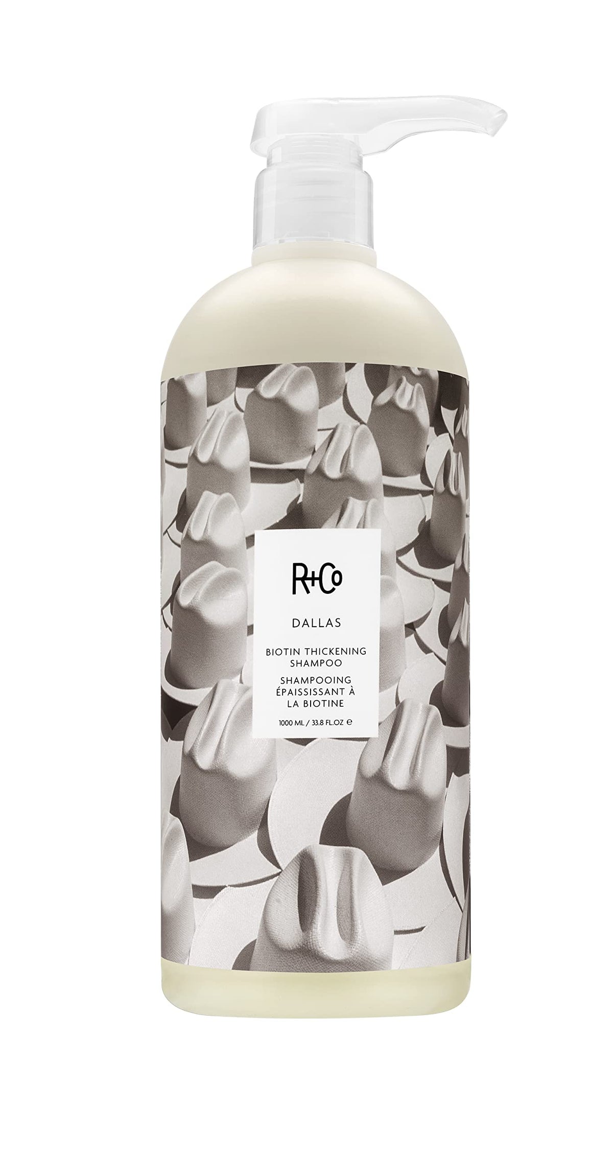 White Smoke R+Co DALLAS Biotin Thickening Shampoo, 33.8 fl oz, Dark Waves Scent