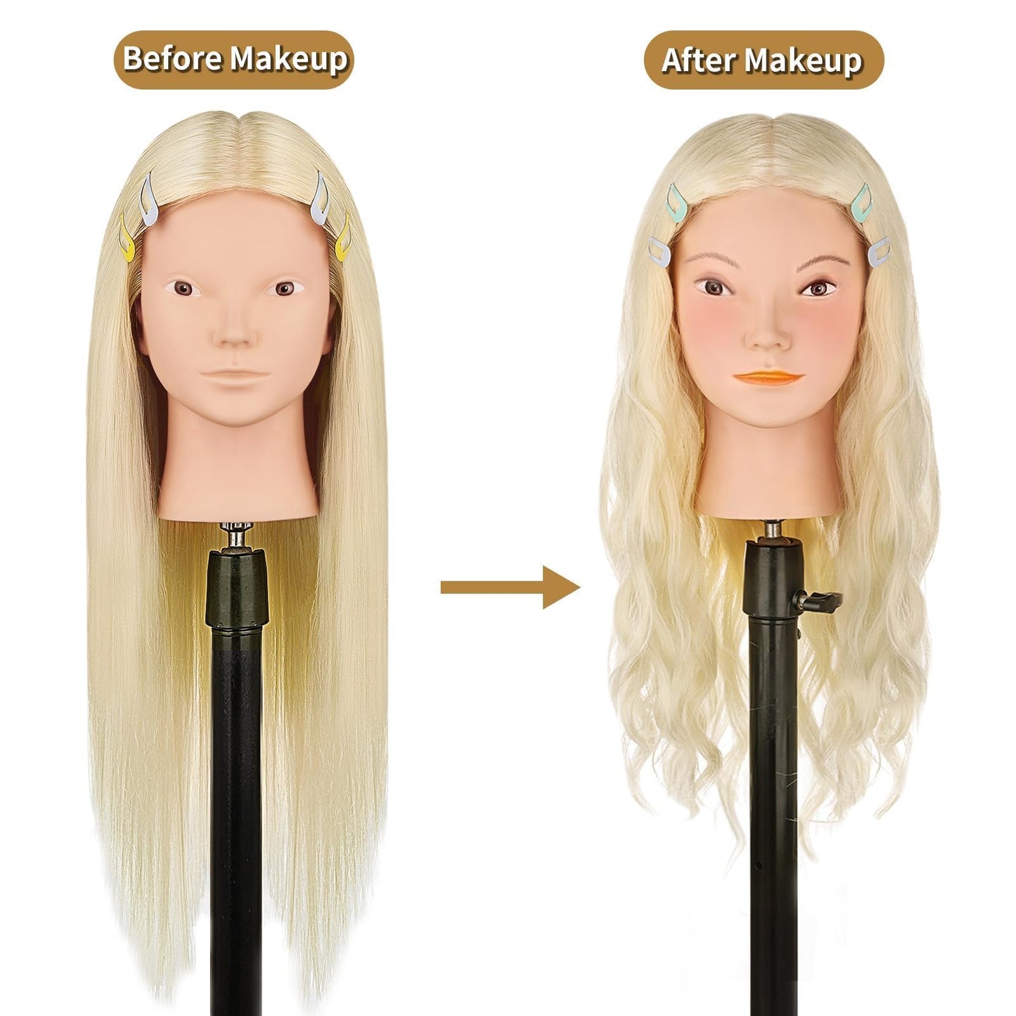 White Smoke 26"-28" Mannequin Head with 80% Real Hair– Cosmetology Training Doll Head for Hair Styling, Braiding & Makeup Practice – No Makeup