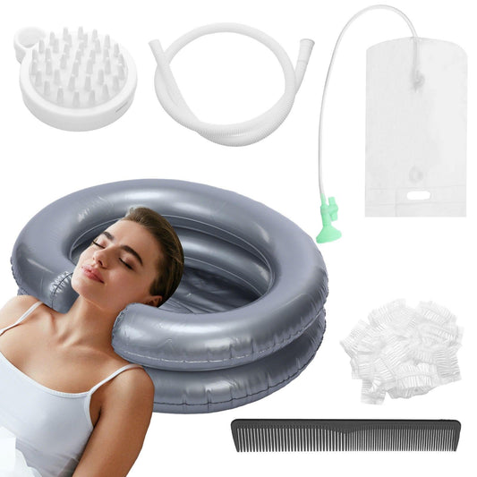 White Smoke LemonRoad Inflatable Shampoo Basin Set with Inflatable Shampoo Basin Comb Disposable Ear Cover Hairbrush Shower Bag for Elderly Disabled Pregnant Injured Bedridden Handicapped Home Sink for Locs Detox