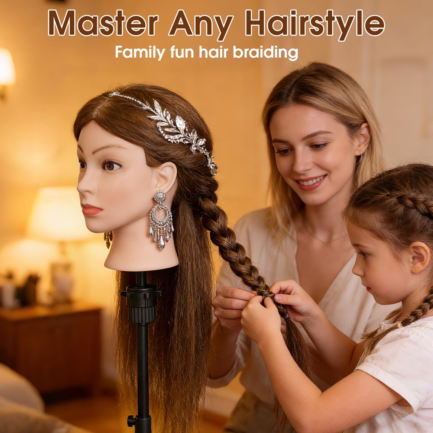 Dark Red 18 Inch 100% Real Human Hair Mannequin Head, Cosmetology Manikin Head Training Doll Head for Hair Styling, Braiding, Curling Practice, with Table Clamp Holder & Complete Styling Tools Kit(Brown)