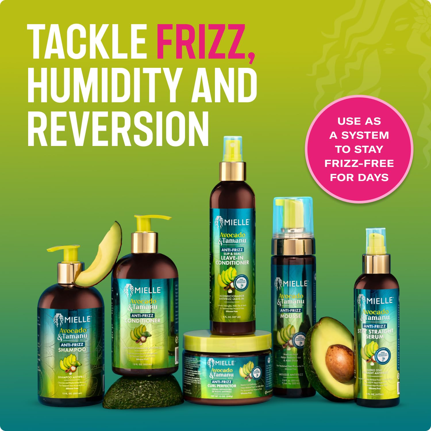 Olive Drab Mielle Organics Avocado & Tamanu Anti-Frizz Shampoo - Sulfate Free Smoothing Shampoo for Textured Curly & Straight Styles, Humidity Resistant Hair Care & Moisture Replenishing Scalp Cleanser, 12oz