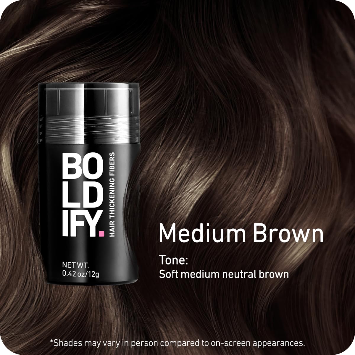 Black BOLDIFY Hair Fibers (12g) - Fill In Thinning and Fine Hair for an Instantly Fuller, Thicker Look - 14 Shades for Women & Men - Medium Brown