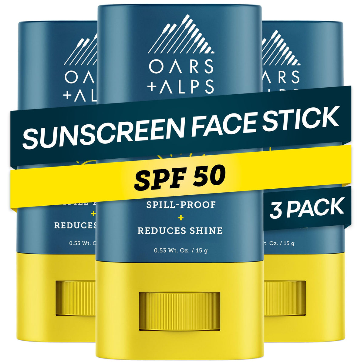 Dark Slate Gray Oars + Alps SPF 50 Matte Face Sunscreen Stick, Derm Tested, 3pk, .53oz