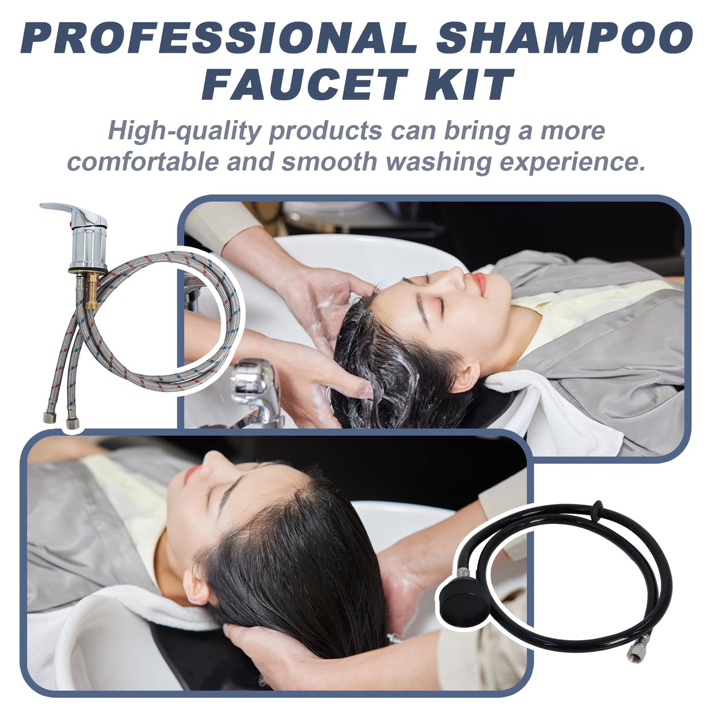 White Smoke Shampoo Bowl Faucet, Vacuum Breaker Outside Faucet Kit & Shampoo Hose for Sink with Sprayer, Hair Salon Sink Sprayer Hose Replacement Set