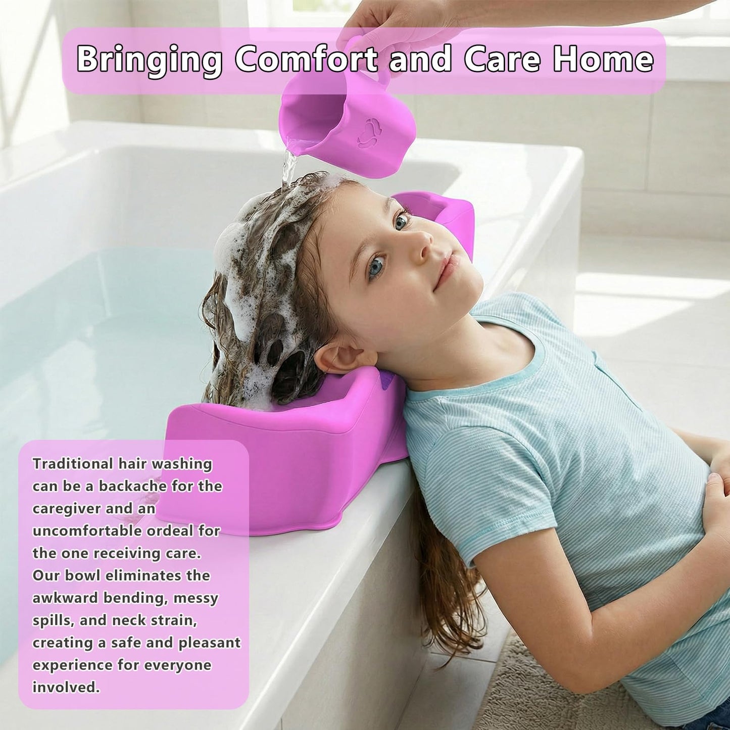 Light Gray Cinlitek Portable Shampoo Bowl，Soft Silicone Hair Washing Basin with Neck-Floating Support for Kids, Elderly, Pregnant Women & Mobility Impaired, Ideal for Home Bathroom, Salon & Care Facilities