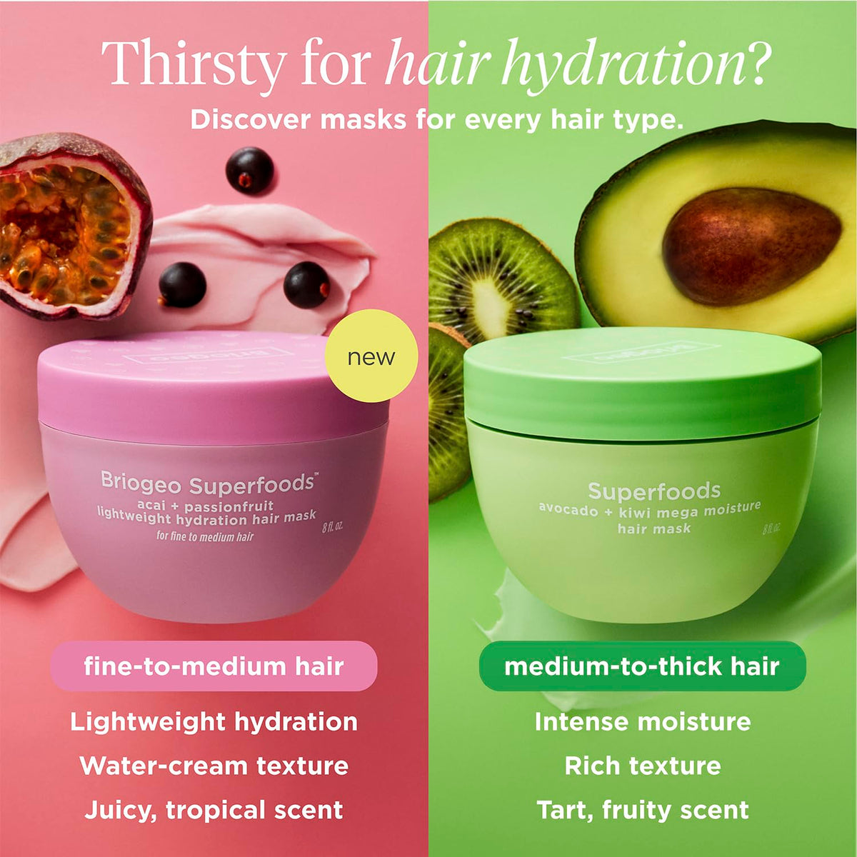 Tan Briogeo Superfoods Acai + Passionfruit Lightweight Hydration Hair Mask – Deep Conditioner for Fine Hair, Boosts Shine & Softness, Weightless Moisture, Vegan & Cruelty-Free