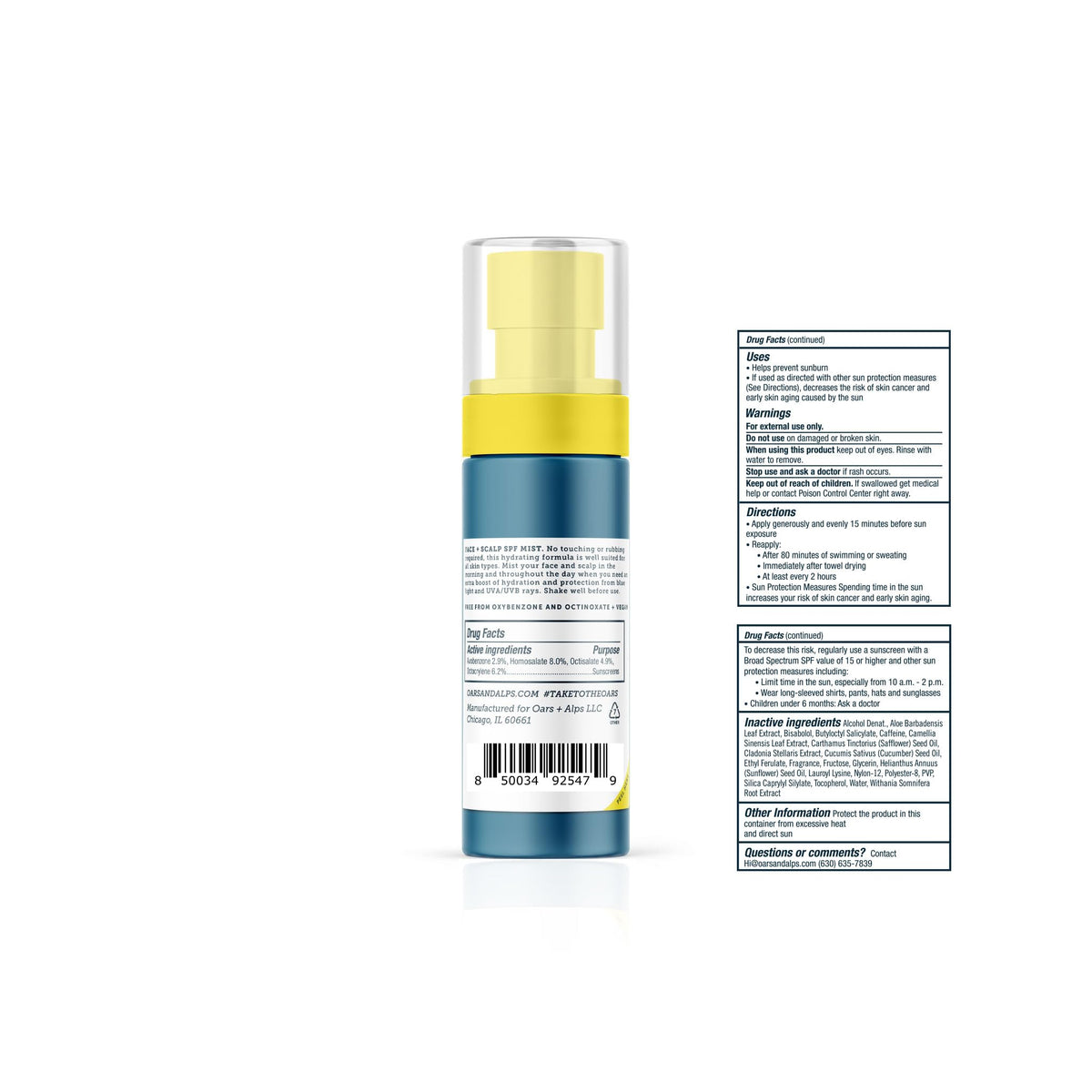 White Smoke Oars + Alps SPF 35 Sunscreen Mist for Face + Scalp, 1pk, 1.5 Oz