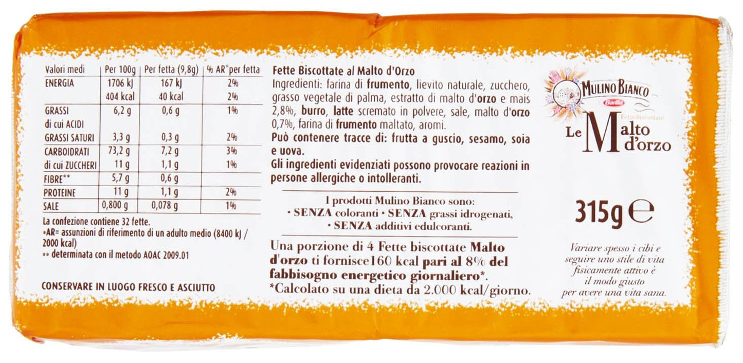 White Smoke Mulino Bianco: "Le Malto d'orzo" Malted Barley Rusks, 32 count 11.11 Ounces (315g) Package (Pack of 3) [ Italian Import ]